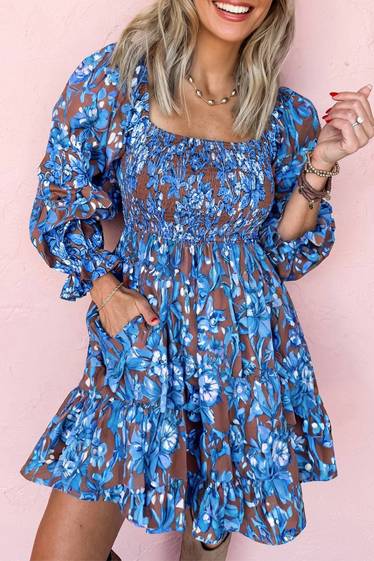 Blue Blossom Smocked Ruffle Dress