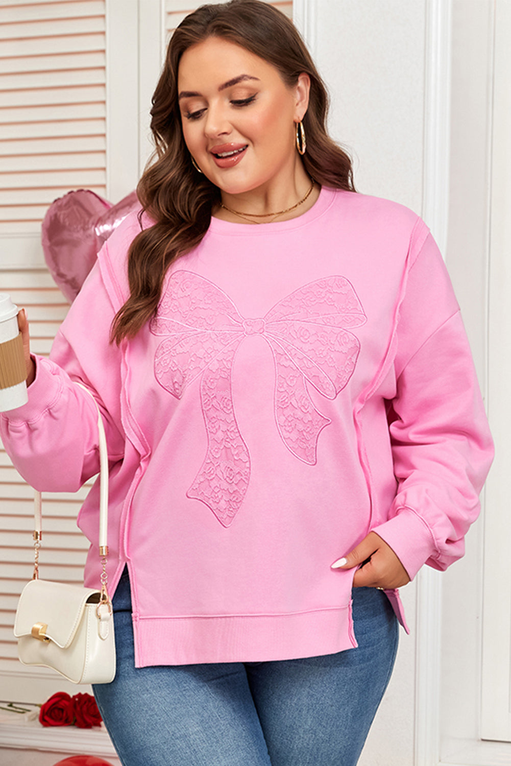 Pretty in Pink Bow Sweatshirt – Plus Size