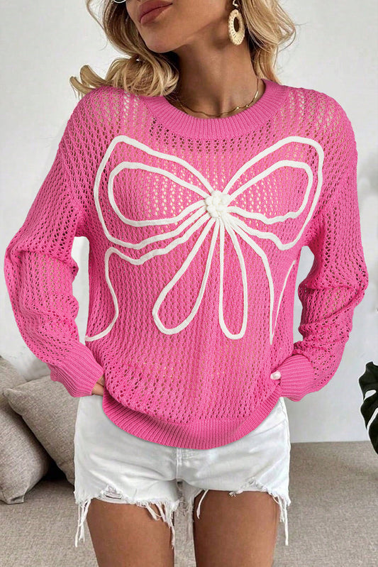 Sweet Bow Hollow Knit Sweater – Sachet Pink