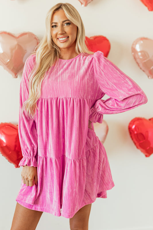 Sweetheart Velvet Tiered Mini Dress – Strawberry Pink
